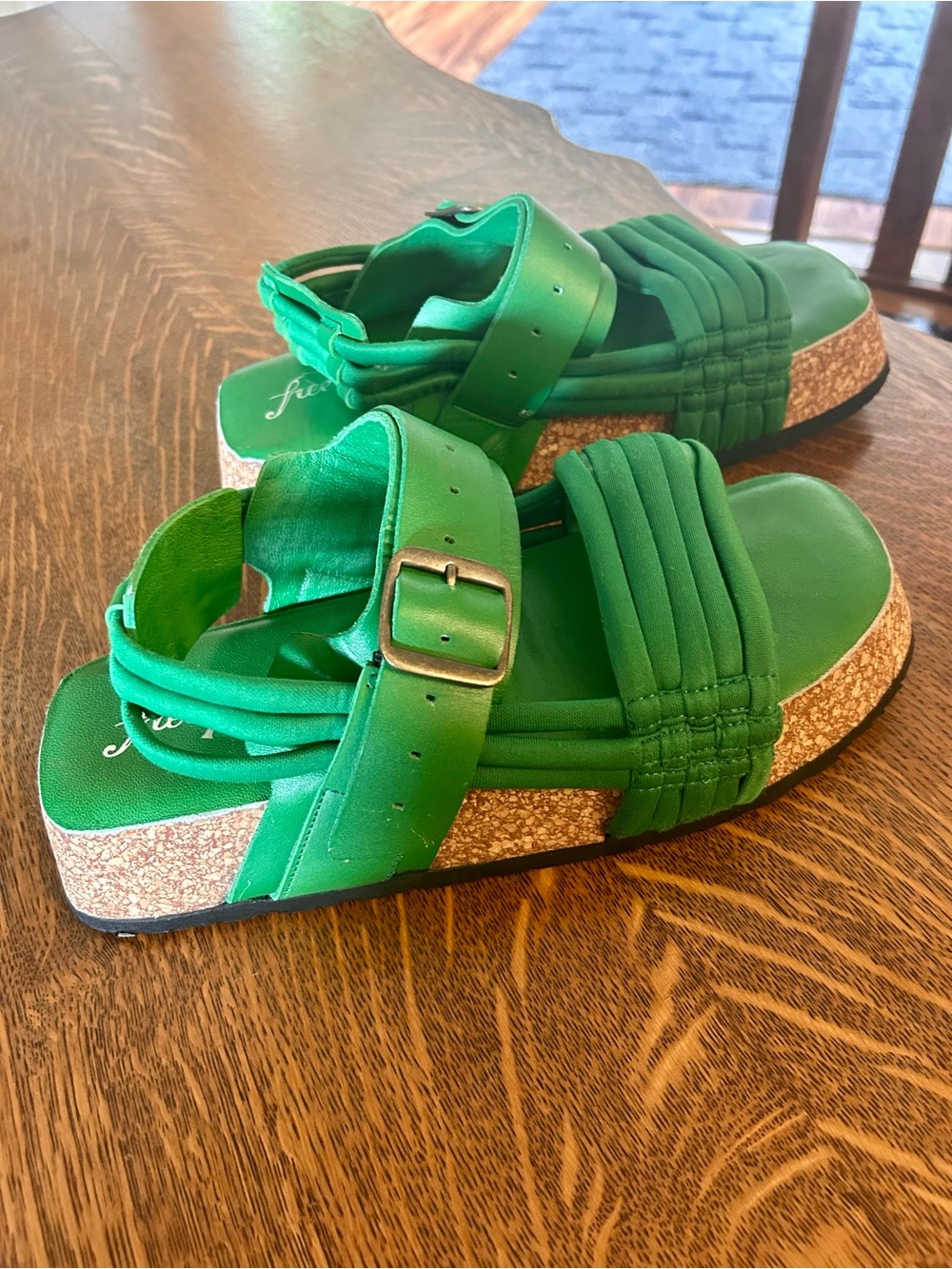Free People Emerald Green Cork-Platform Strappy Sandals NWOT